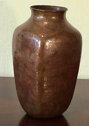 Arts & Crafts Tall Hammered Squared Copper Vase