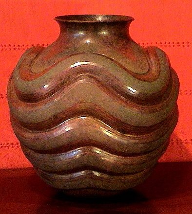 Folk Art Waved Copper Vase