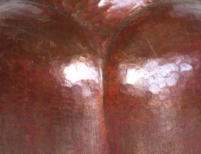 Bottom Pronged Hammered Copper Vase Close-Up