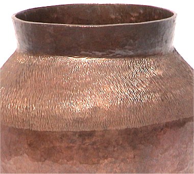 Arts & Crafts Chiseled Tall Hammered Copper Vase Close-Up