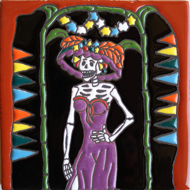 La Catrina. Day-Of-The-Dead Clay Tile