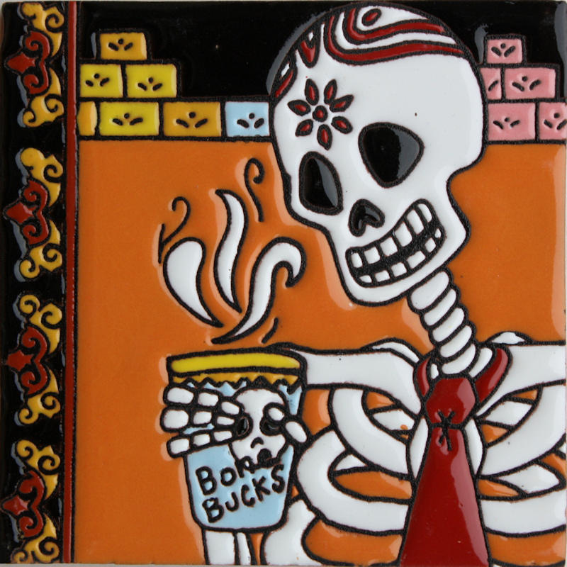 Coffee Time. Day-Of-The-Dead Clay Tile