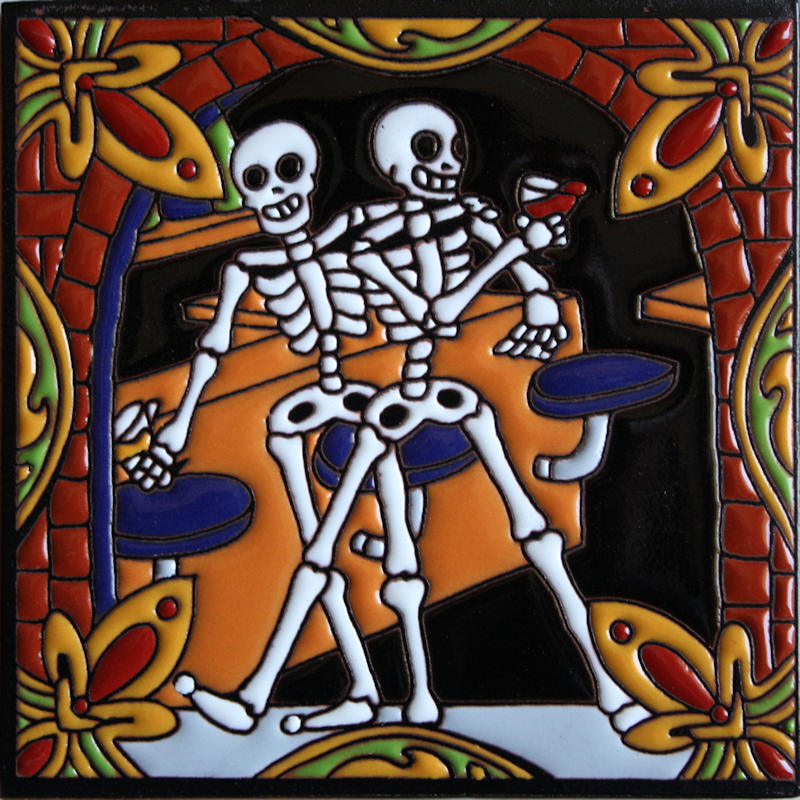 Wine Tasting. Day-Of-The-Dead Clay Tile