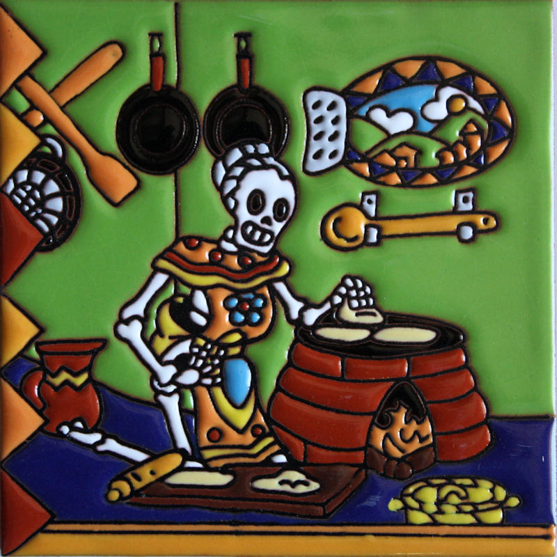 Tortilla Maker. Day-Of-The-Dead Clay Tile