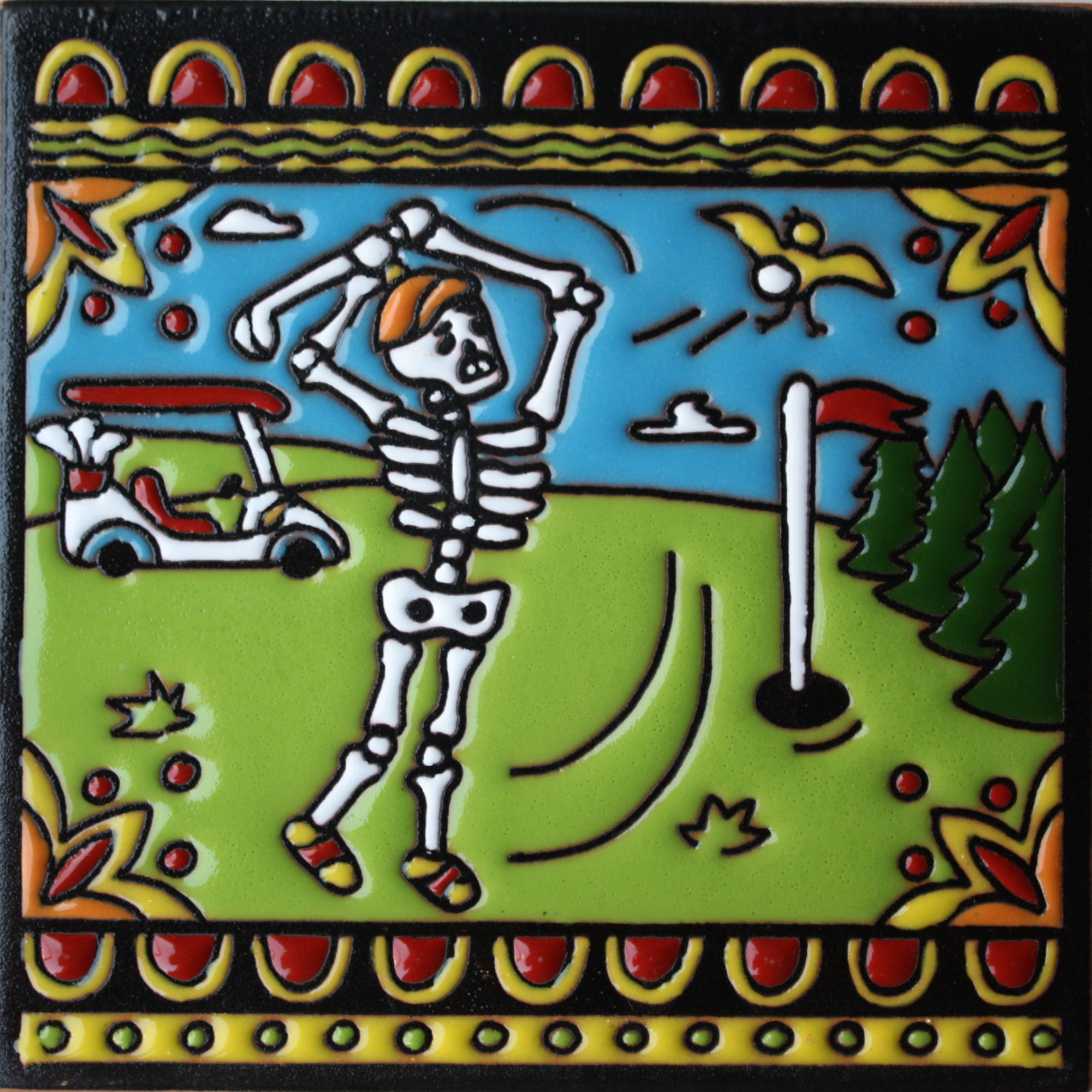 TalaMex Golf. Day-Of-The-Dead Clay Tile