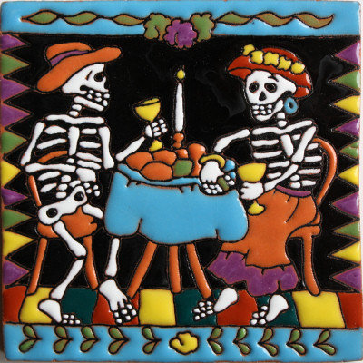 Romantic Getaway. Day-Of-The-Dead Clay Tile