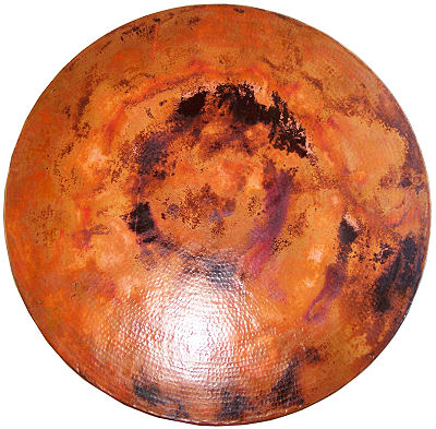 Big Round Hammered Copper Table Details