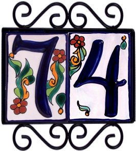 Wrought Iron House Number Frame Colonial 2-Tiles Close-Up
