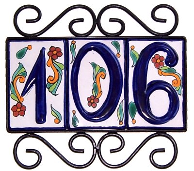 Wrought Iron House Number Frame Colonial 3-Tiles Close-Up