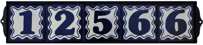 Wrought Iron House Number Frame Bouquet-Blue 5-Tiles Details