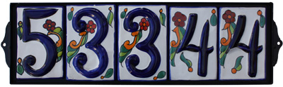 Wrought Iron House Number Frame Desert 5-Tiles Close-Up