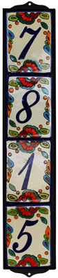 Wrought Iron Vertical House Number Frame Hacienda 4-Tiles Close-Up