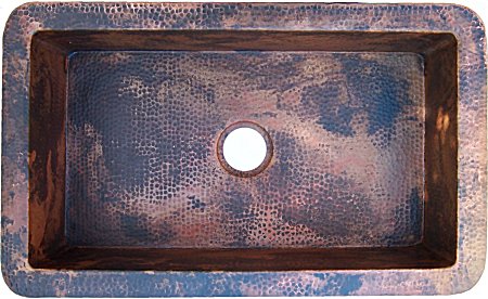 Farmhouse Rustic Hammered Kitchen Copper Sink Close-Up