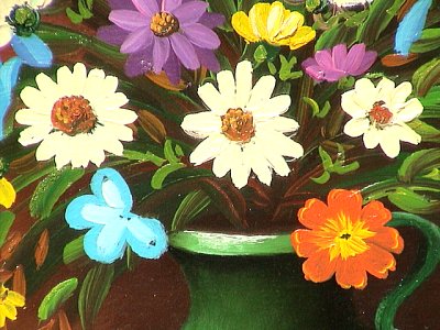 Flower Vase. Mexican Oil Painting Close-Up