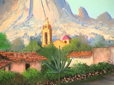 Bernal Rock, Qro. Mexico. Mexican Contemporary Oil Painting Close-Up
