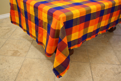 Multicolor Rectangular Mexican Tablecloth 6 Napkins Close-Up