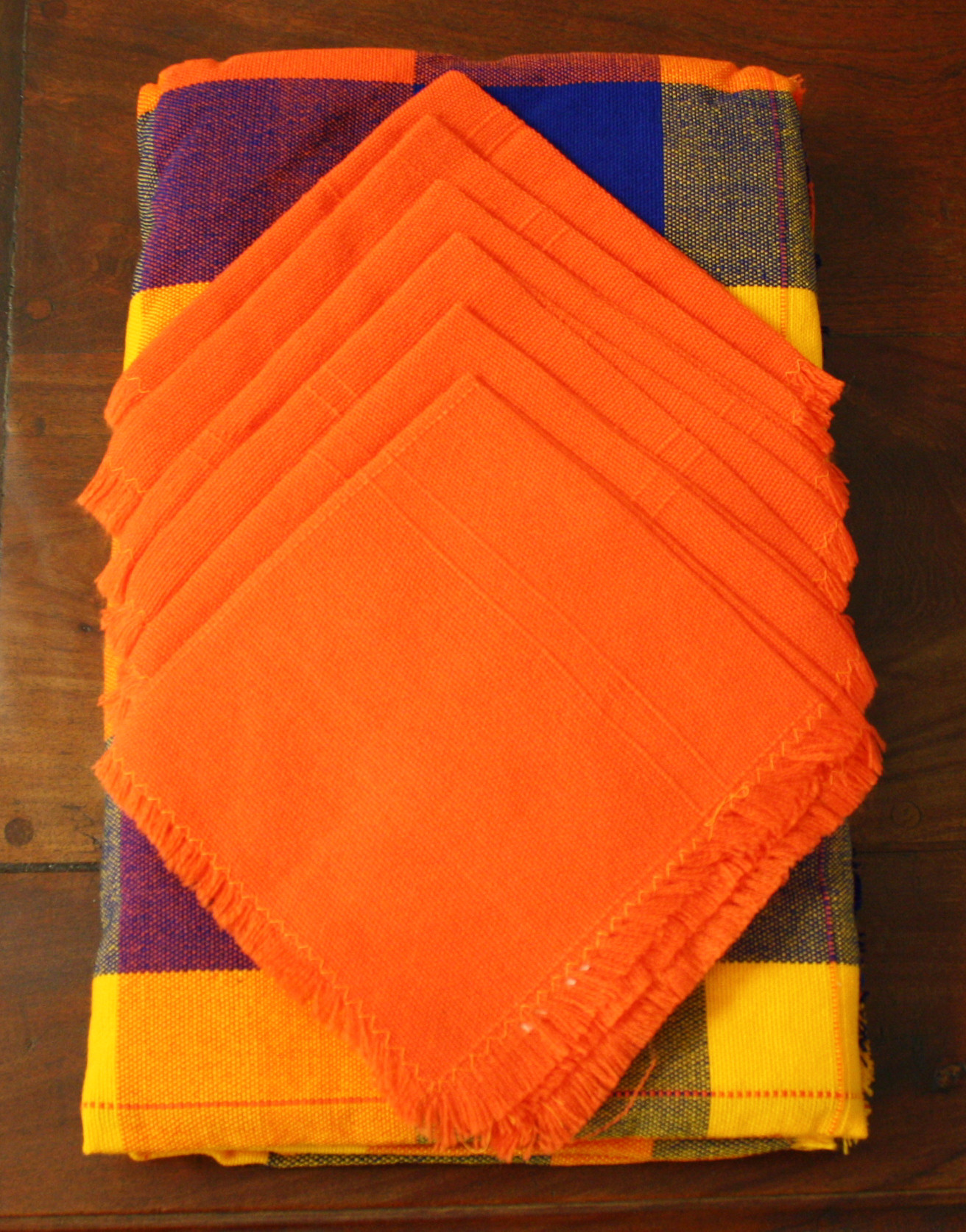 Multicolor Rectangular Mexican Tablecloth 6 Napkins
