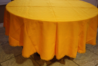 Round Mexican Yellow Tablecloth 6 Napkins Close-Up