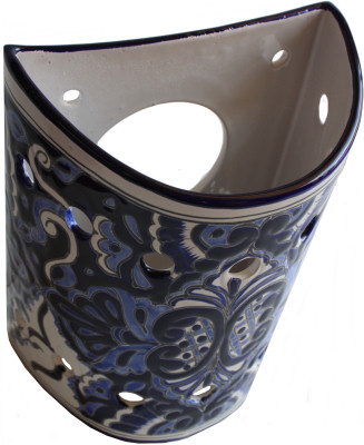 TalaMex Blue Talavera Ceramic Sconce Close-Up
