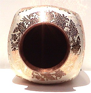 Folk Art Squared Inlay Silver & Copper Vase Close-Up