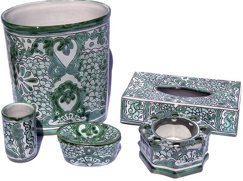 Green-White Talavera Ceramic Bathroom Set