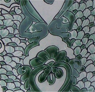 Green-White Talavera Ceramic Bathroom Set Close-Up