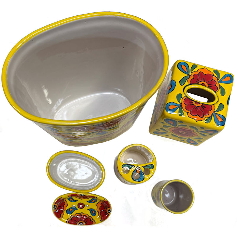 TalaMex Canary Talavera Ceramic Bathroom Set Close-Up