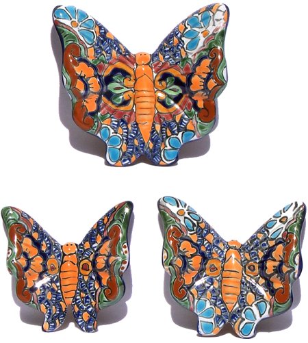TalaMex Multicolor Talavera Ceramic Butterfly Set (3) Details