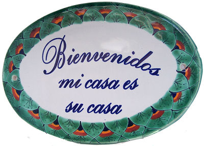 Peacock Talavera Ceramic House Plaque. Bienvenidos mi casa es su casa