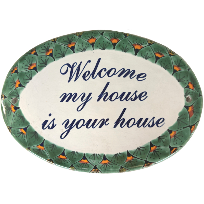 TalaMex Peacock Talavera Ceramic House Plaque. Welcome my house is your house