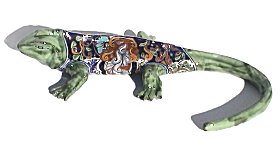 Big Colorful Garden Ceramic Iguana Close-Up