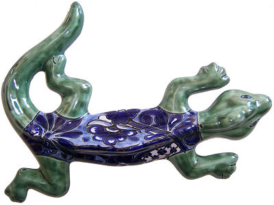 TalaMex Traditional Blue Garden Ceramic Lizard