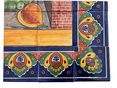 TalaMex Bodegon Clay Talavera Tile Mural Close-Up
