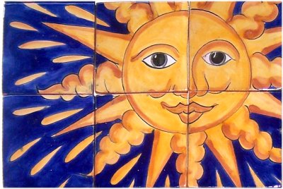 Sun II. Clay Talavera Tile Mural Close-Up