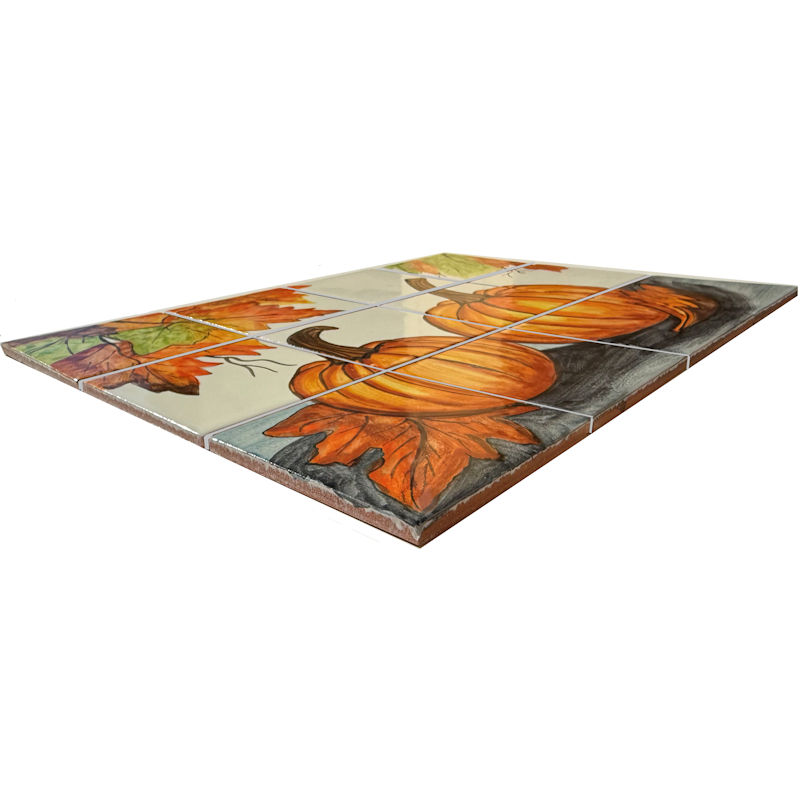 Harvest Pumpkins Clay Talavera Mexican Backsplash Tile Mural Close-Up