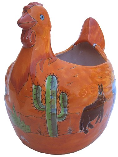 TalaMex Desert Chicken Talavera Ceramic Planter Details