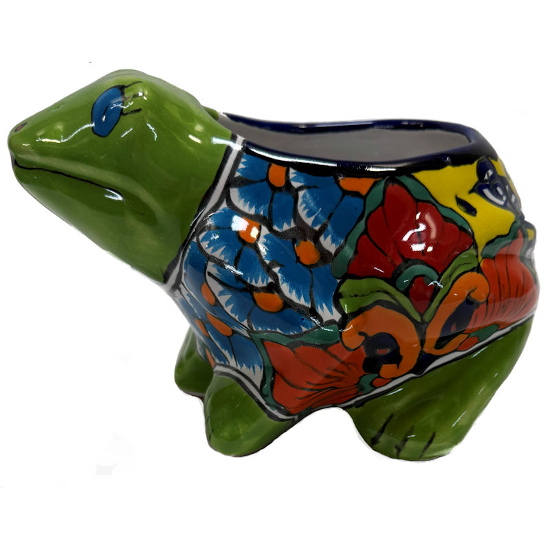 TalaMex Hand-Painted Mexican Rainbow Frog Talavera Ceramic Planter