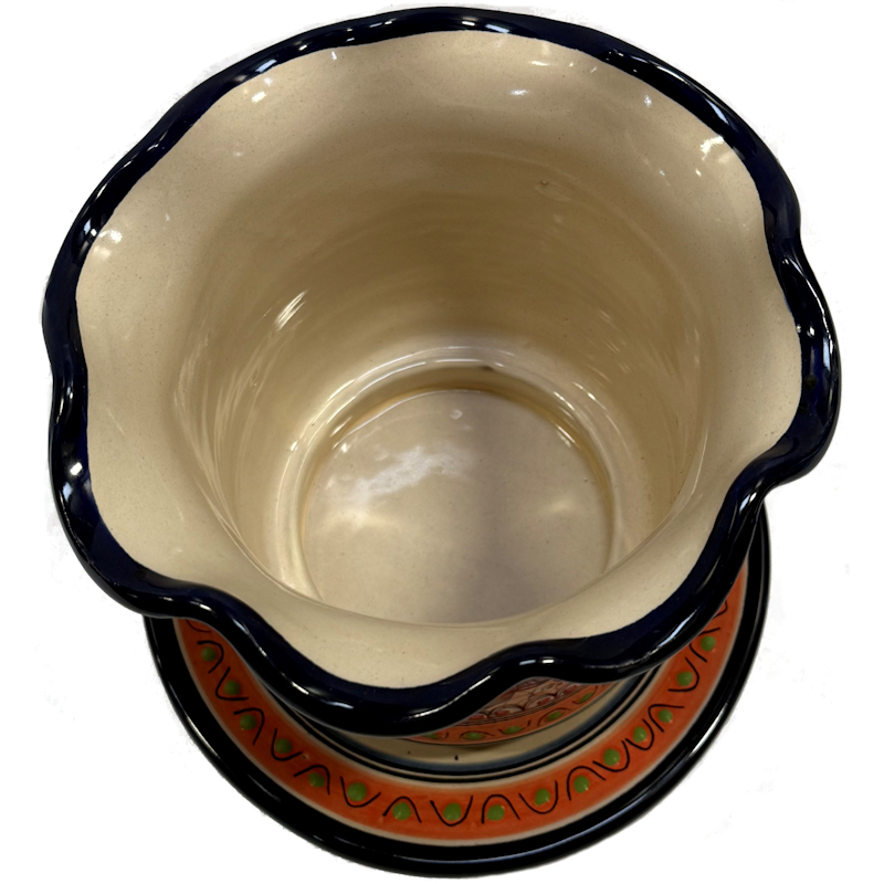 TalaMex Small Indoors/Outdoors Mexican Tecalli Talavera Ceramic Garden Pot Close-Up