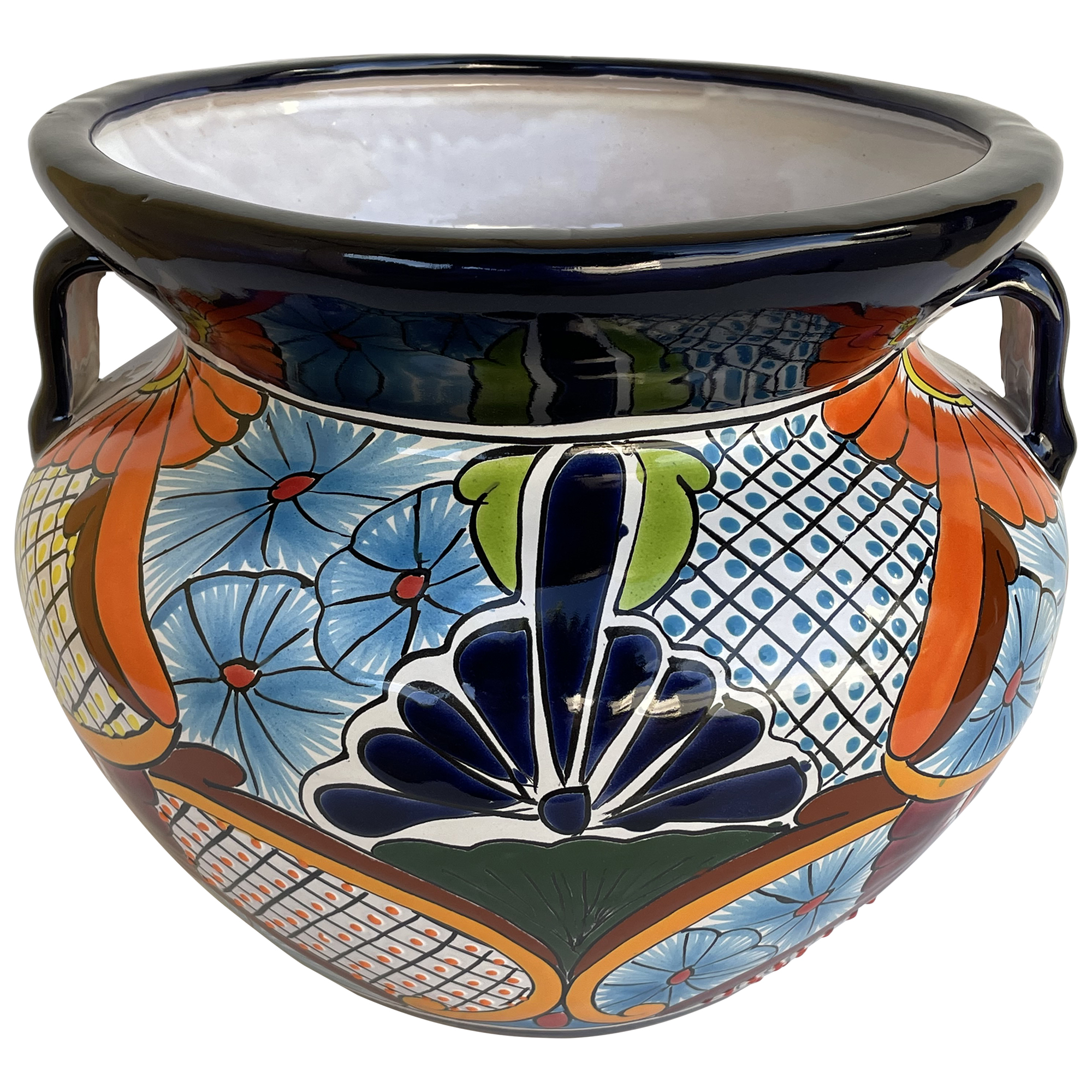 TalaMex Handmade Palmillas Medium-Sized Talavera Indoors/Outdoors Mexican Colors Ceramic Garden Pot