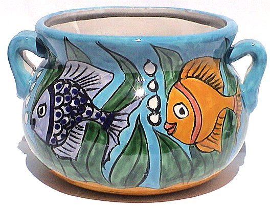 Jumbo-Sized Aqua Lily Mexican Colors Talavera Ceramic Garden Pot