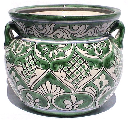 White/Green Talavera Ceramic Pot