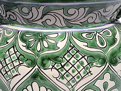 White/Green Talavera Ceramic Pot Close-Up