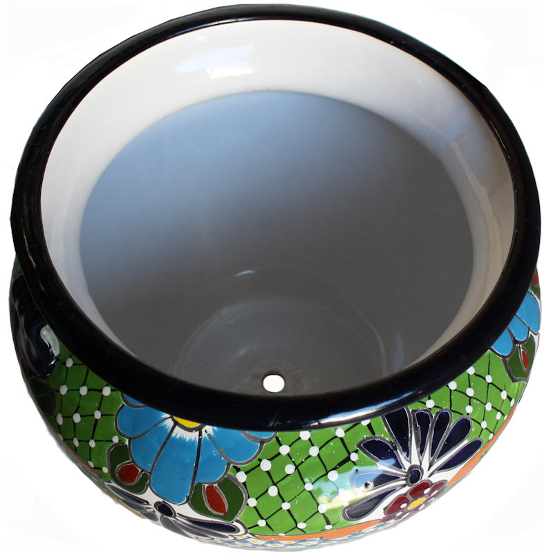 TalaMex Large-Sized Paracho Mexican Colors Talavera Ceramic Garden Pot Close-Up