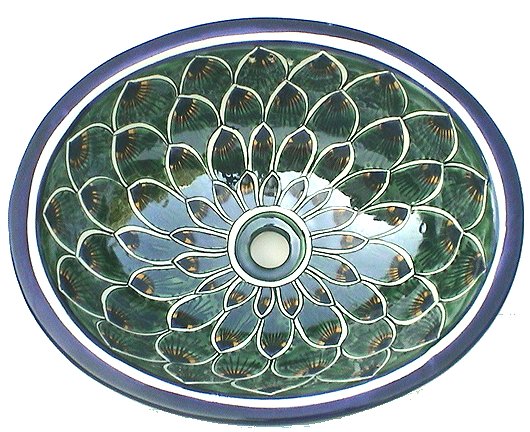 Green Peacock Ceramic Talavera Sink