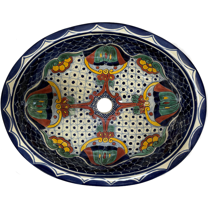 TalaMex Blue Mesh Ceramic Talavera Mexican Bathroom Sink