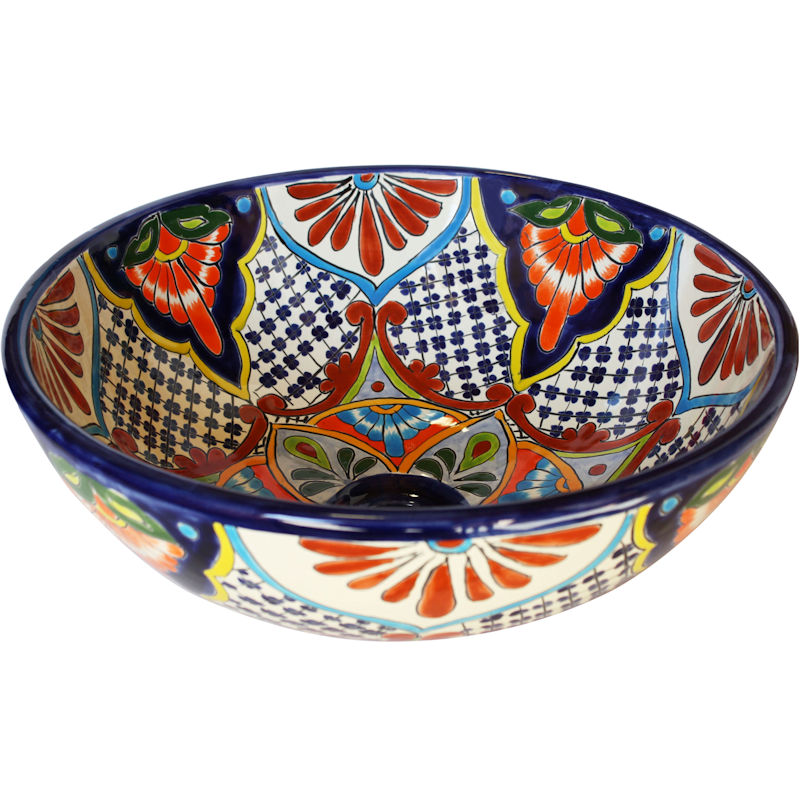 TalaMex Small Azalea Ceramic Talavera Mexican Bathroom Vessel Sink