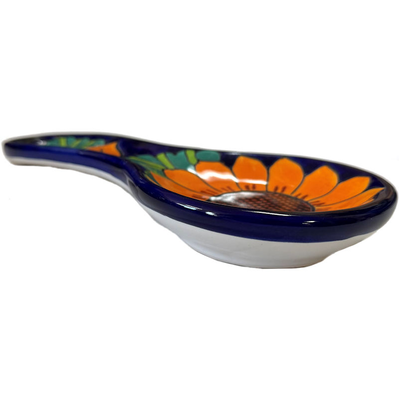 TalaMex Sunflower Talavera Ceramic Spoon Rest Close-Up
