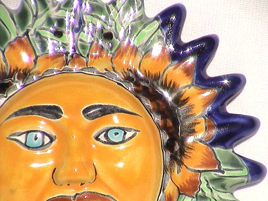 Small-Sized Sunflower Talavera Ceramic Sun Face Close-Up
