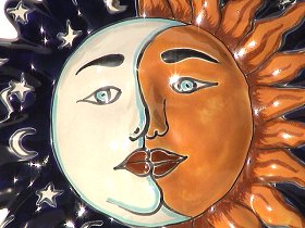Small-Sized Eclipse Talavera Ceramic Sun Face Close-Up