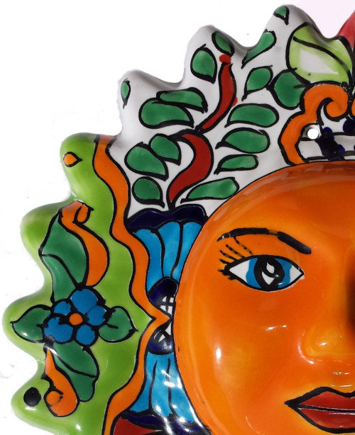 Multicolor Small Talavera Ceramic Sun Face Close-Up